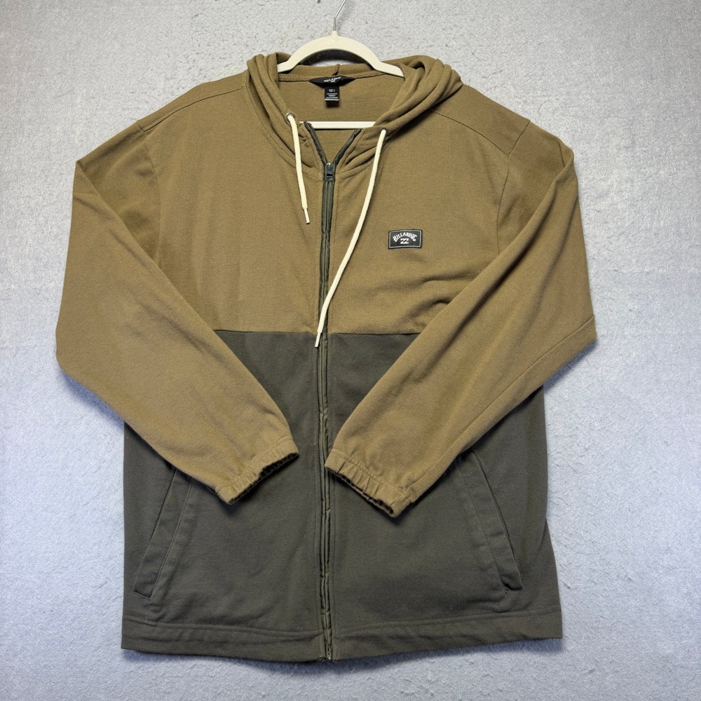 Billabong Mens Two Tone Waffle Knit Full Zip Hoodie Olive Green Large 24A4802403